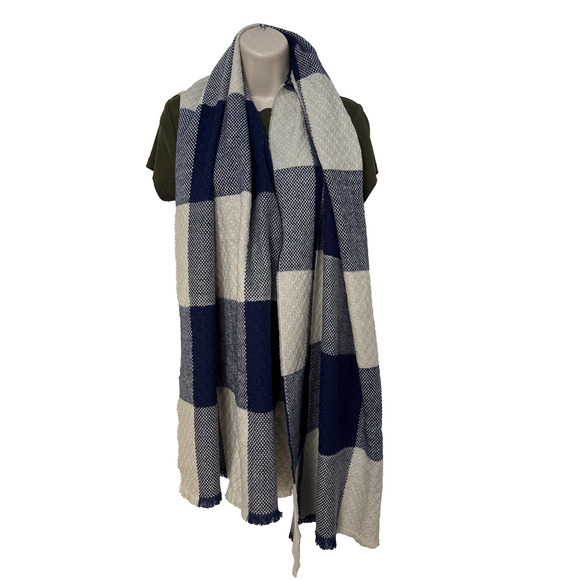 Cottagecore Blue Plaid Scarf Shawl Wrap Comfy Cabincore Boho Winter Warm - Picture 3 of 5